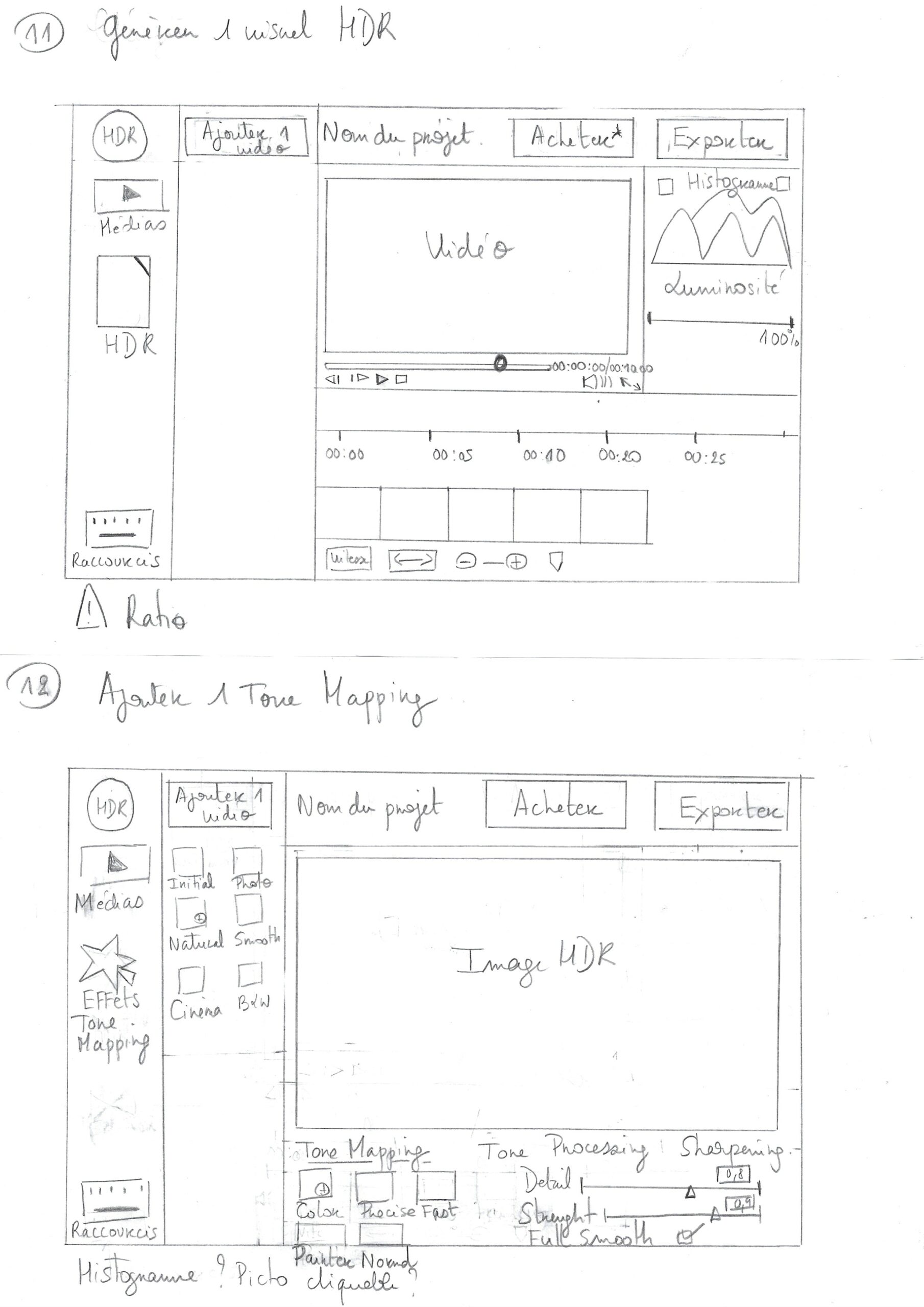Wireframes low fi HDR LOG